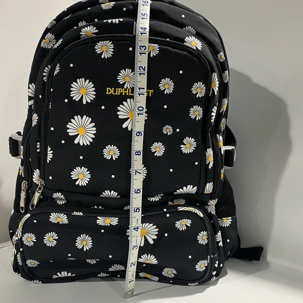 Black Daisy‎ Print Backpack with Lunch Box